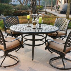 Round 4 Person 51.97" Long Powder Coated Aluminum Dining Set With Cushions - Antique Brown