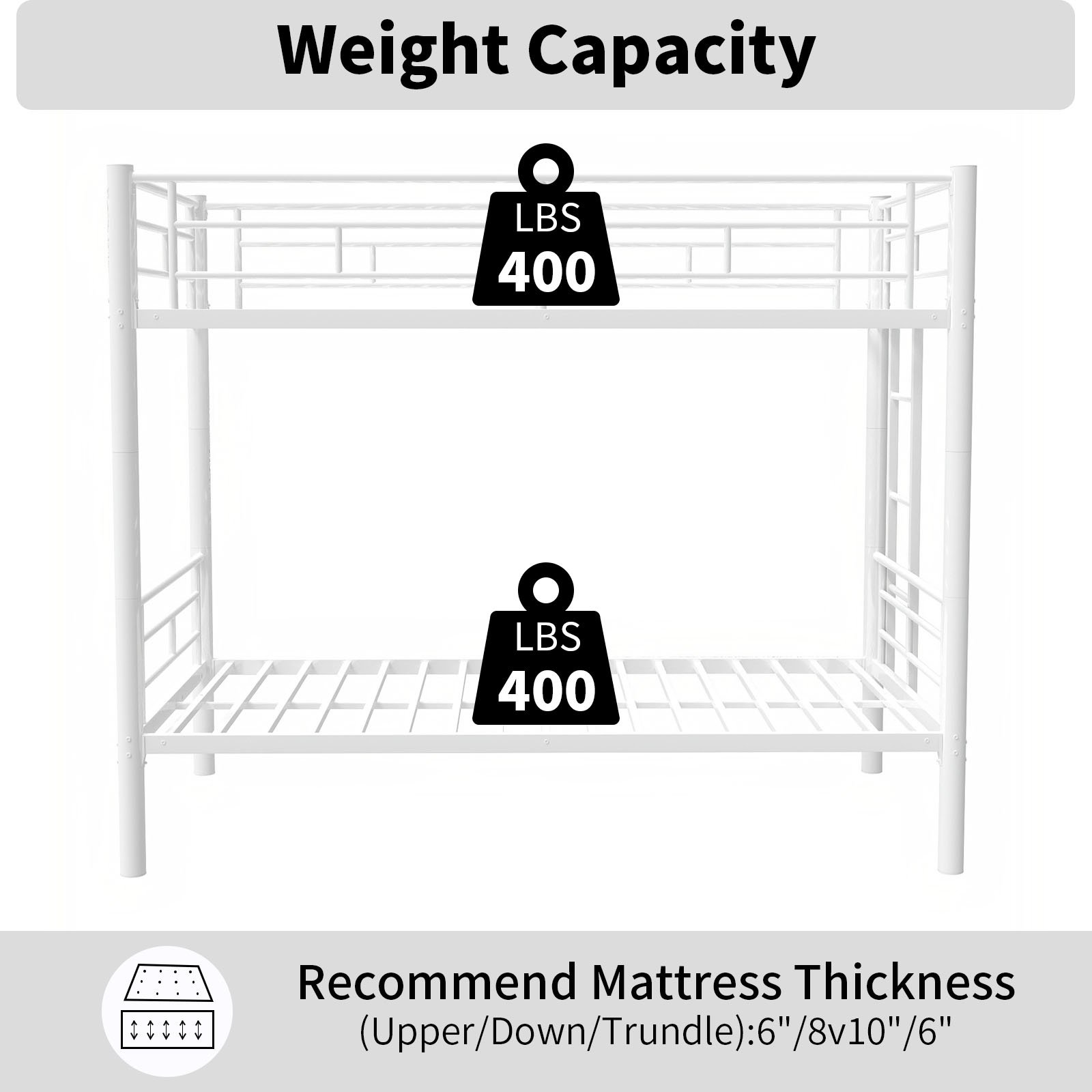 Twin Over Twin Bunk Bed With Ladder, High Guardrail, Storage, Noise Free - White - Image 6