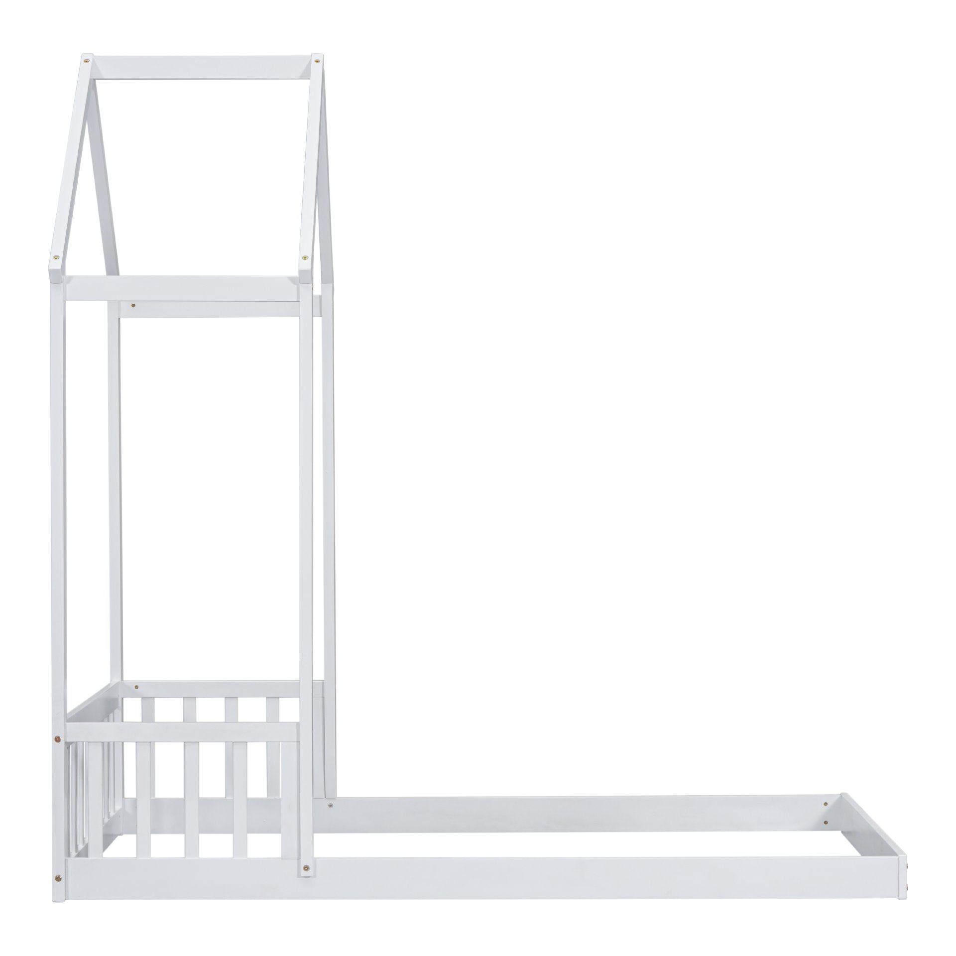 Twin House-Shaped Roof Headboard Floor Bed, (Without Slats) - White - Image 17