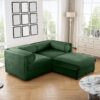 Modern Chenille 2 Seater Sofa With Ottoman Storage Cylindrical Backrest And Armrests - Green - Image 7