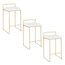Fuji - Contemporary Stackable Counter Stool (Set of 3) - Gold / White