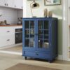 Vintage Buffet Cabinet With Double Glass Doors And Drawer, Storage Sideboard - Blue - Image 2