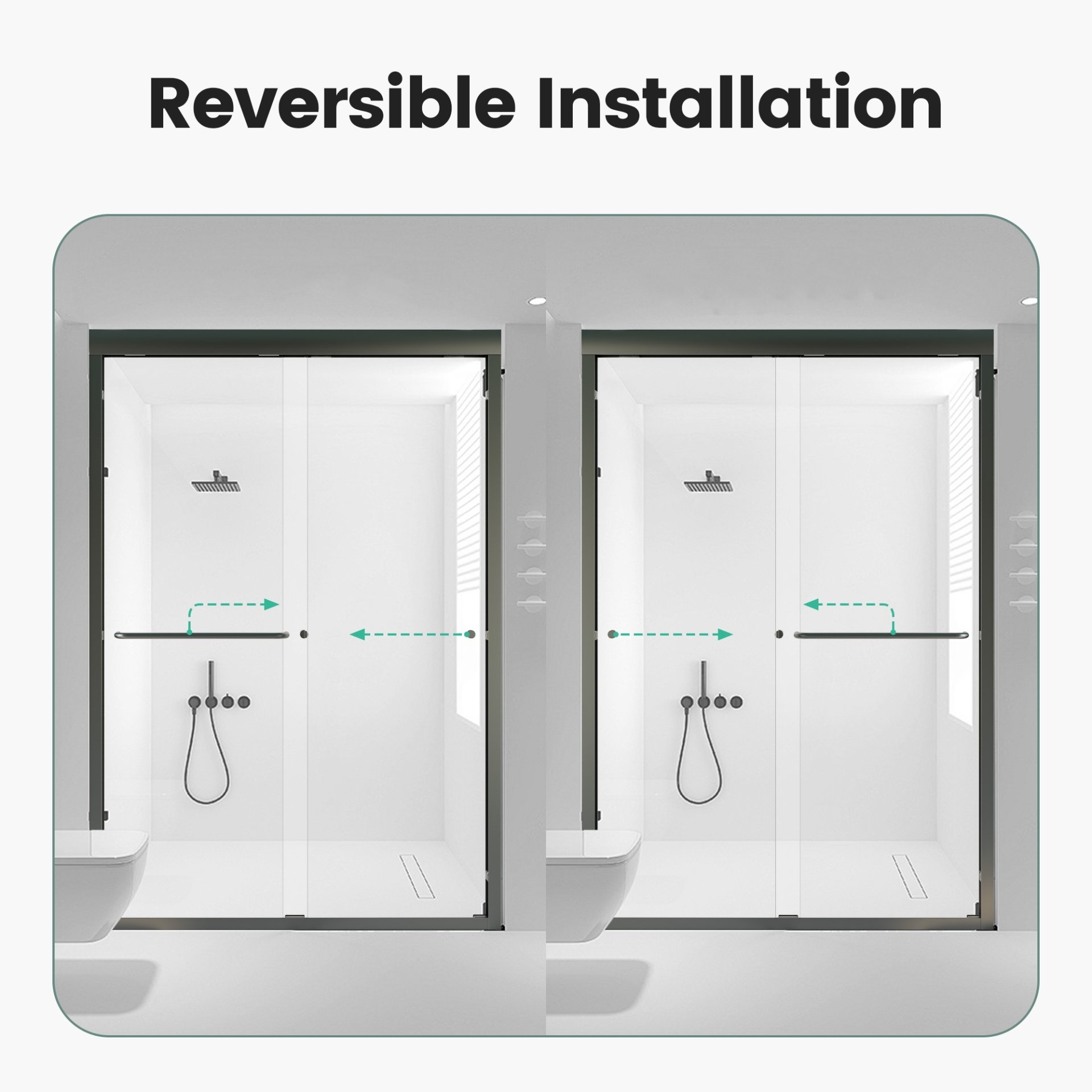 Semi Frameless Double Sliding Shower Door - Black - Image 9