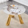 Stainless Steel Pattern Burning Stone Round Table Suitable For 2, 4 Or 6 People - Gold / White - Image 2