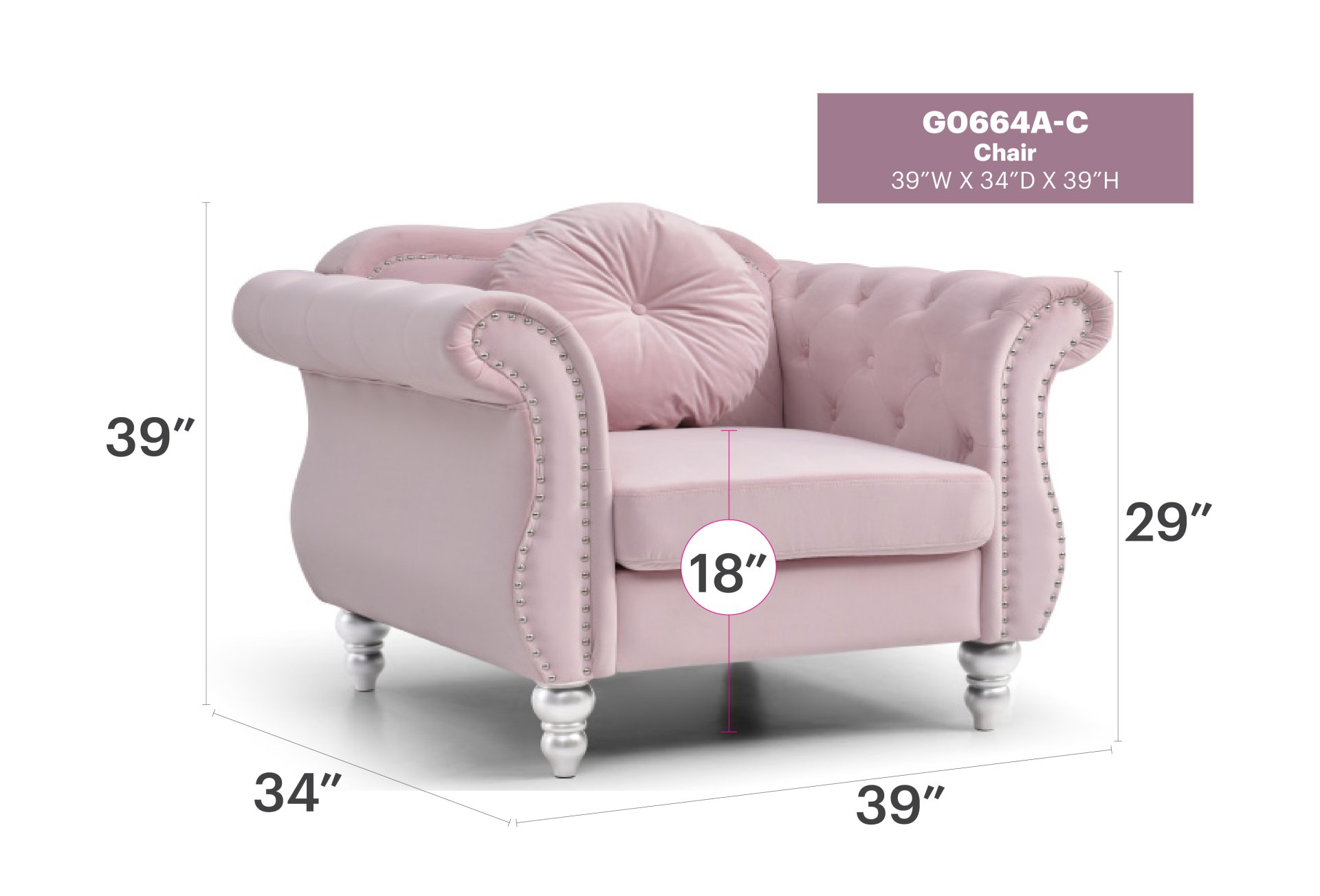 Chic Transitional Accent Chair - Pink - Image 6