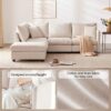 Modern Sectional Sofa With Vertical Stripes, 2 Pillows, 5 Seat Couch With Convertible Ottoman, Various Combinations, L-Shape Indoor Furniture - Beige - Image 18