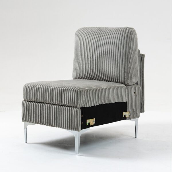 Modular Sectional Sofa Armless Seat Module, Corduroy Sectional Couch, Single Couch Modular Armless Accent Chair With Back Cushion - Gray