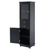 Tall Bathroom Storage Cabinet With Glass Doors, Free-Standing, Two Drawers, And Adjustable Shelves, MDF Board, Painted Perfect For Displaying Your Favorite Items - Black - Image 15