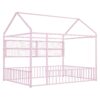 Full Size Bed House Frame With Fence And Shelves - Pink - Image 3