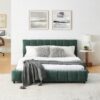 Modern Queen Size Upholstered Bed With Storage Drawer - Blue / Green - Image 8