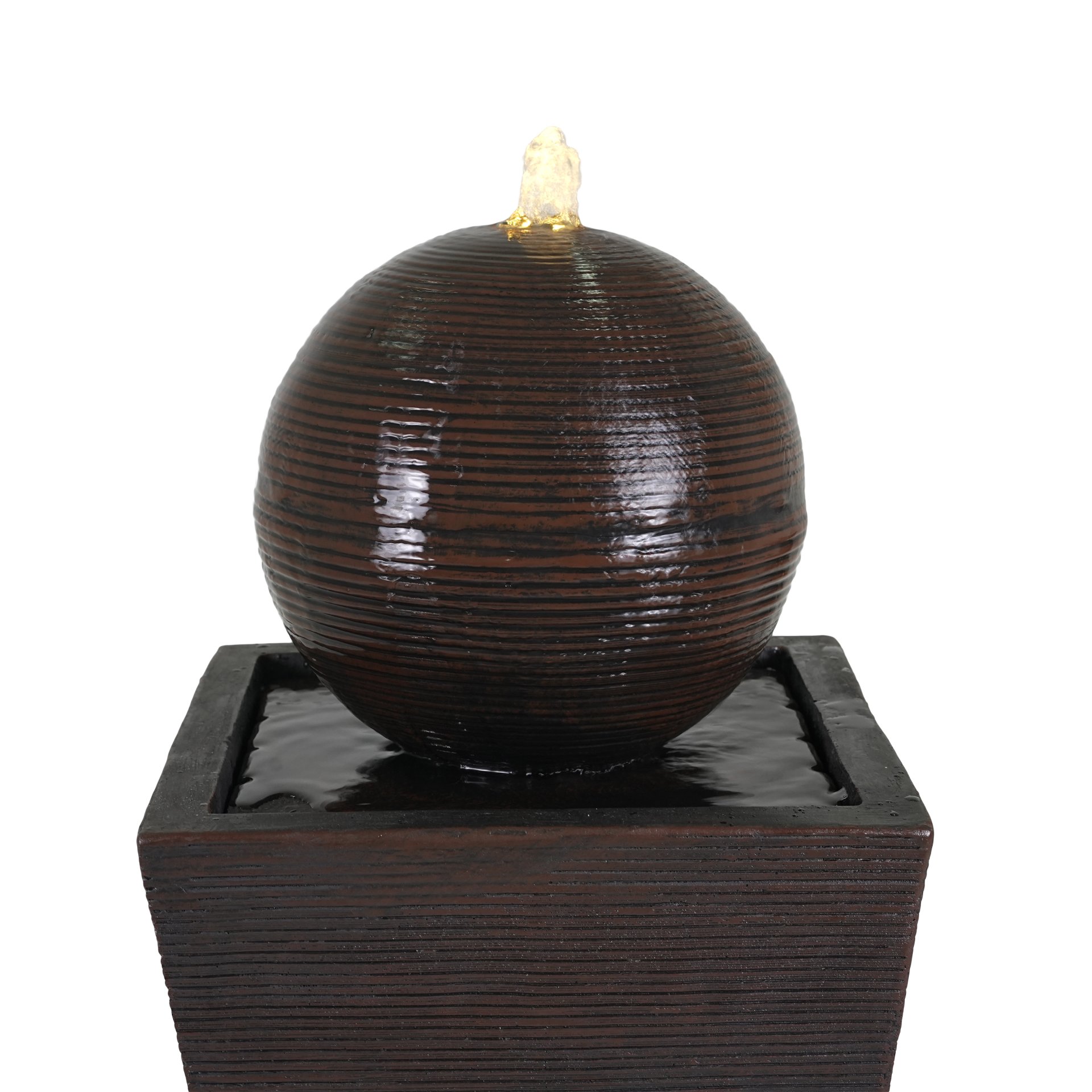 35.5" Tall Column Fountain With LED Lights, Retro Outdoor Decor, Weather Resistant Feature - Dark Brown - Image 11