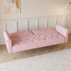 Velvet Sofa Bed With Nail Head Trim And Matching Throw Pillow - Pink - Image 5