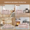 Double Seat Beige Sofa With Wood Grain Chenille Fabric And 3 Pillows - Apricot Cream - Image 8
