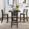 Wooden Counter Height Dining Set With Padded Chairs And Storage Shelving - Espresso - Image 4