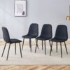 Luxury Simple Chair (Set of 4) Linen Cotton High Resilience Dining Chair With Metal Leg - Black - Image 2