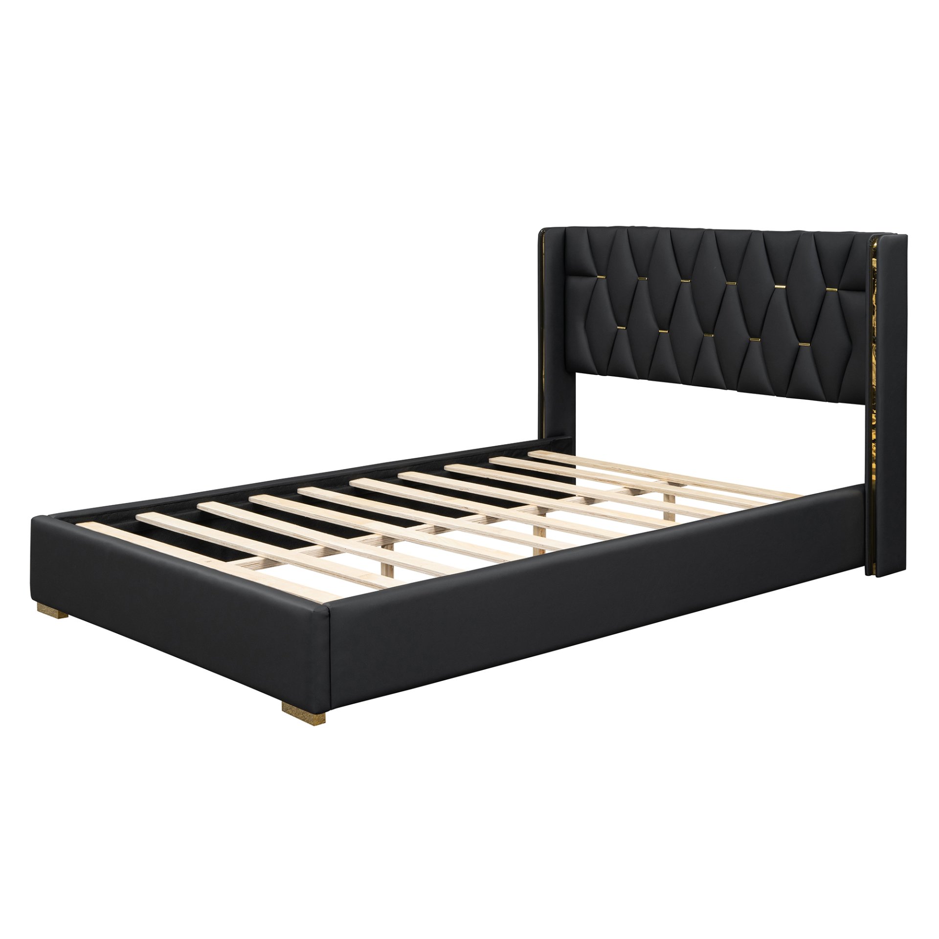 Full Size Upholstered Platform Bed With Strips - Black - Image 4