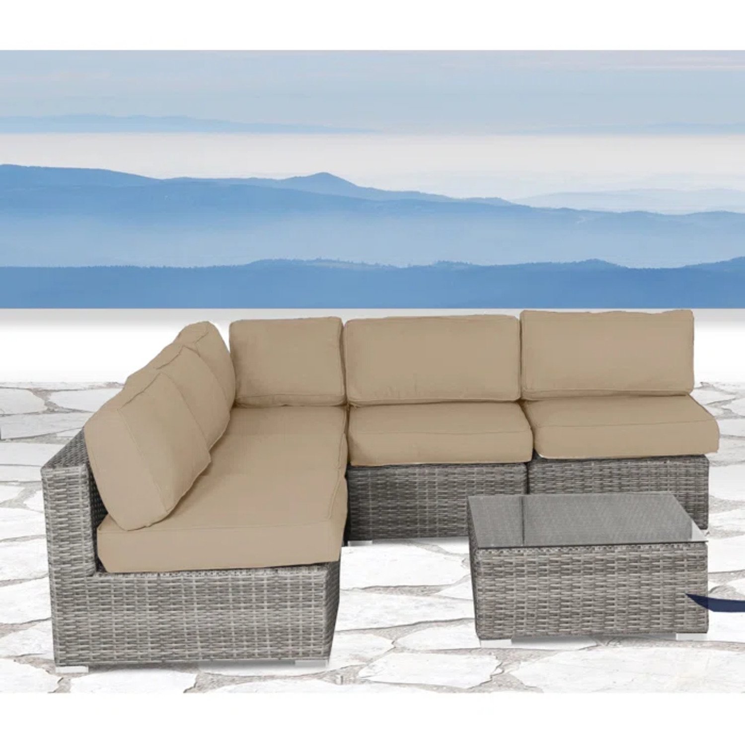 Outdoor Sectional Seating Set With Scratch Free Nylon Feet, Rust Proof - Gray - Image 2