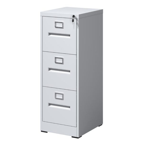 Premium Metal Vertical 3 Drawer File Cabinet With Lock For A4 Legal / Letter Size Documents, Steel - Gunmetal Black
