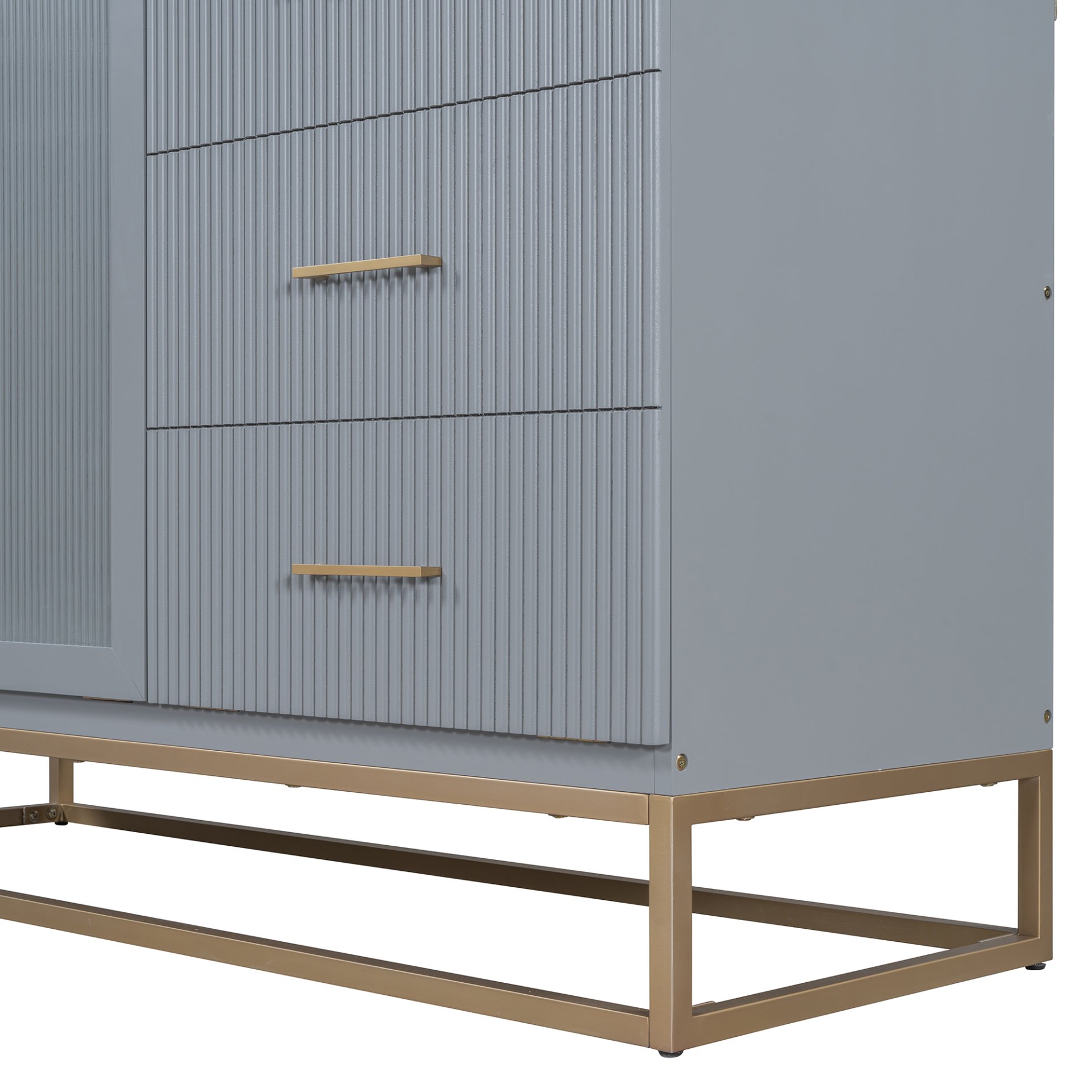 Queen Murphy Bed With Frosted Glass Doors Design, Fake Drawers, Metal Legs - Gray - Image 15