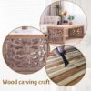 Rustic Carved Wood Coffee Table, Handcrafted Look With Ornate Side Panels - Natural - Image 8