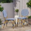 Outdoor Rattan And Aluminum French Armless Bistro Chairs Set - Navy Blue - Image 5