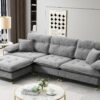 L Shaped Convertible Sectional Sofa 4 Seat Tufted Couch Set With Two Tone Adjust Legs Cloud Movable Ottoman - Gray - Image 25