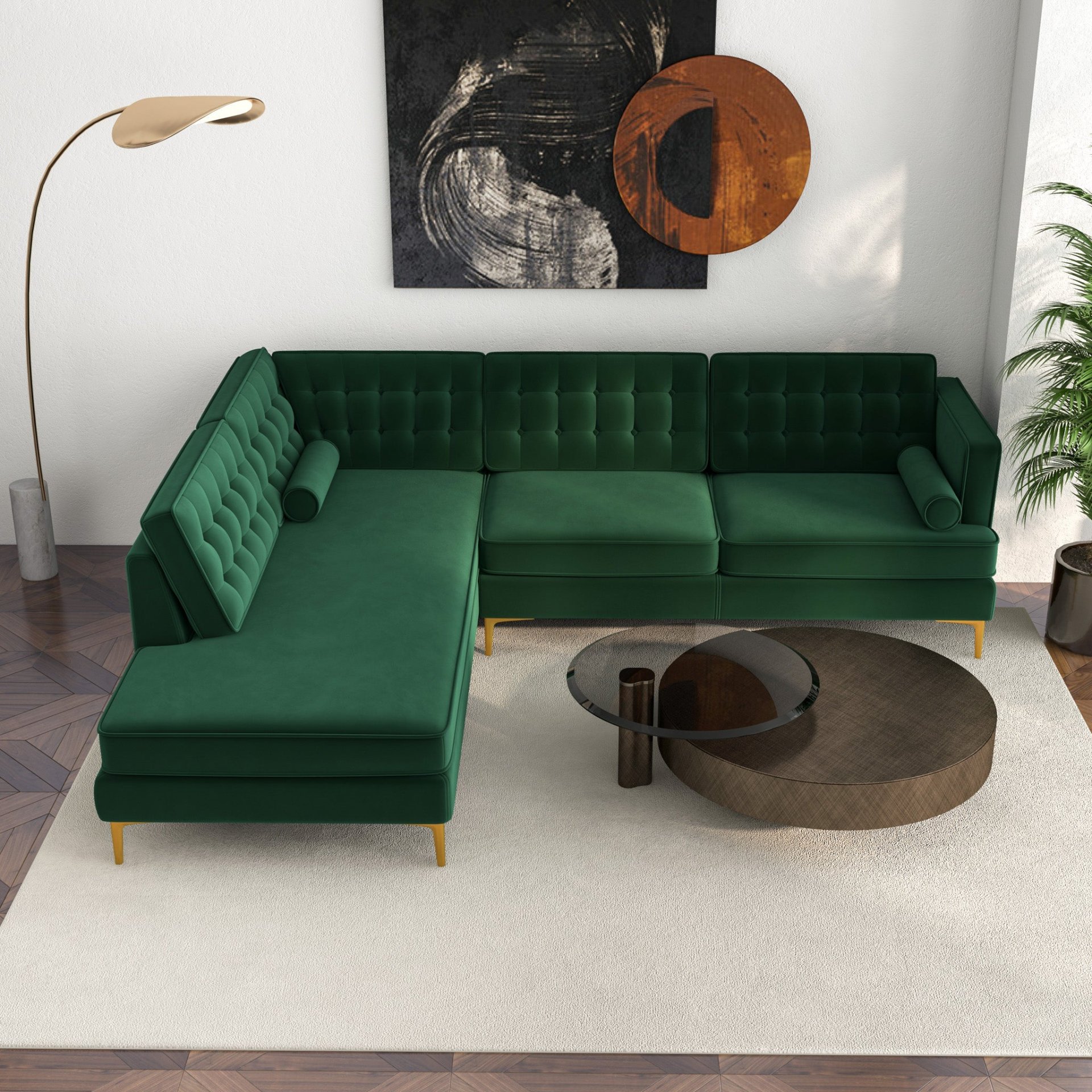 Christian - Sectional Sofa Left Facing - Green - Image 4