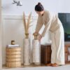 Floor Metal Vases Decorated Metal Vases (Set of 3) Gorgeous Home Decoration Large Glazed Metal Vases - White / Gold - Image 13