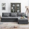 Modern L-Shaped Corduroy Sofa With Reversible Chaise, 4 Seat Upholstered Sectional Indoor Furniture, Convertible Sleeper Couch With Pillows - Gray - Image 15