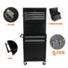 6 Drawer Lockable Tool Cabinet On Wheels Steel Rolling Tool Chest With Detachable Toolbox, 2 In 1 Garage Workshop Storage Organizer With 4 Universal Casters - Black - Image 9