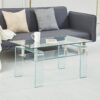 Rectangle Clear Glass Coffee Table, Modern Glass Coffee Table For Living Room, 2 Tier Storage Center Coffee Table, Tempered Glass Tea Table - Transparent - Image 2