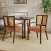Mid Century Modern Arm Dining Chair (Set of 2) With Rattan Backrest - Caramel / Walnut - Image 2