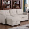 Upholstered Pull Out Sectional Sofa & Chaise - Beige - Image 9