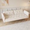 Luxurious Velvet Sofa Bed With Nail Head Trim And Matching Pillow - Beige - Image 7