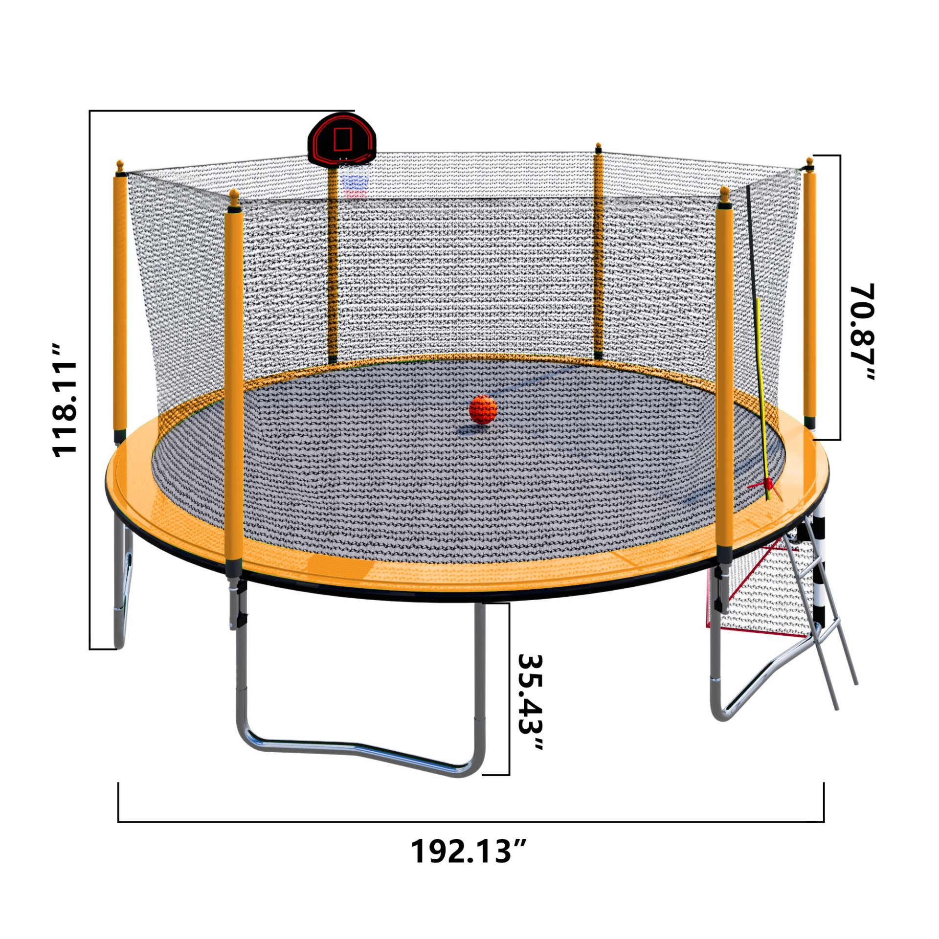 16Ft Trampoline With Basketball Hoop Pump And Ladder (Inner Safety Enclosure) With Soccer Goal - Orange - Image 3