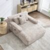 Chenille Interior Lazy Sofa Chaise Longue Armchair With Pillows And Armrests - Khaki - Image 10