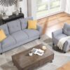 Modern Living Room Sofa Set Linen Upholstered Couch Furniture For Home Or Office - Light Gray / Blue - Image 18