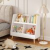 Kids Bookshelf And Toy Organizer, 5 Cubbies Wooden Open Bookcase, 2-Tier Baby Storage Display Organizer With Legs, Free Standing For Playing Room, Bedroom, Nursery, Classroom - White - Image 5