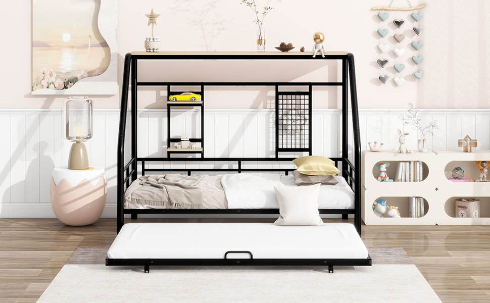 Twin Size Playhouse Design Bed With Trundle - Black - Image 21
