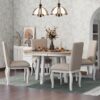 5 Piece Farmhouse Dining Table Set Wood Round Extendable Dining Table And 4 Upholstered Dining Chairs - Oak Natural / Antique White - Image 2