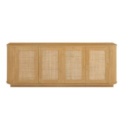 Contemporary Wave Shaped TV Stand With Rattan Doors - Natural