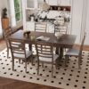 7 Piece Farmhouse Extendable Dining Table Set, Rustic Wood Table With Removable Leaf And 6 Upholstered Chairs For Dining Room - Brown - Image 5