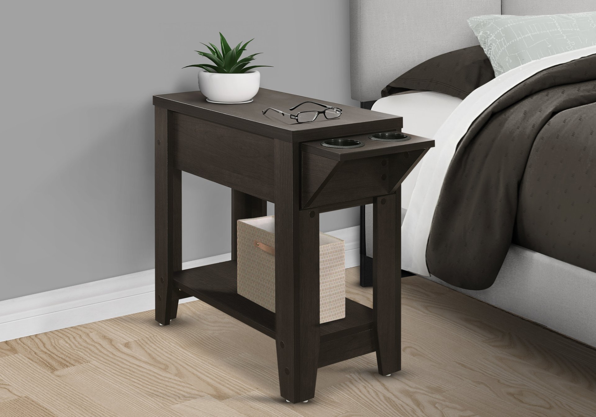 Accent Side Table, Storage, Lamp, Transitional - Espresso - Image 3