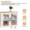 Farmhouse TV Stand With Solid Wood Gourd Shaped Legs For TVs Up To 70", Entertainment Center With Bookshelves & Tempered Glass Doors, Media Console With Adjustable Shelves, Living Room - White / Natural - Image 6