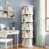 5 Tier Rotating Bookshelf, 360° Spinning Design, Space Saving Storage, For Home And Office - White - Image 4