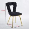 Modern Chair With Golden Iron Tube Legs - Black Soft Cushions And Comfortable Backrest, Suitable For Dining Room, Living Room, Cafe, Hairball Back (Set of 2) - Black - Image 9