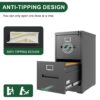 Premium Metal 2 Drawer File Cabinet With Lock For A4 Legal / Letter Size Documents, Steel - Black - Image 8