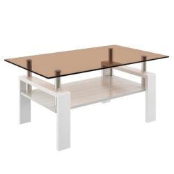 Modern Rectangular Coffee Table With Tempered Glass Top Layer, Table For Living Room - Brown / White