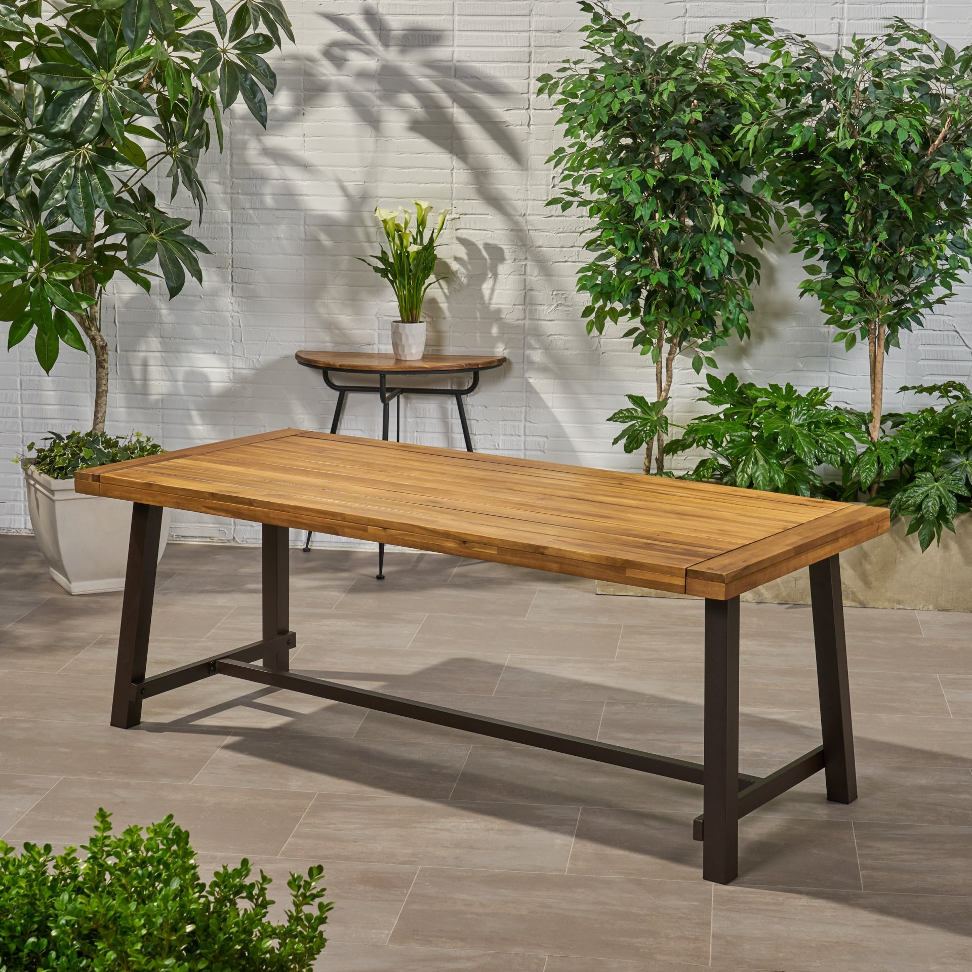 Equilibrium - Outdoor Dining Table With Wooden Frame And Slat Top - Teak - Image 2