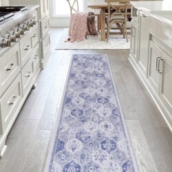 Maval - 2'6'' X 10' Washable Runner Rug - Blue